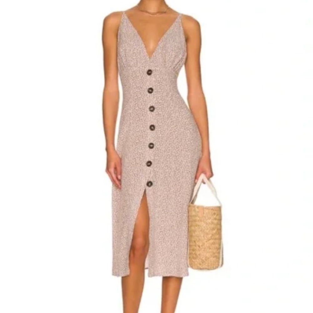 Cream Midi Sheath Dress with Spaghetti Straps and Front Slit for Casual Wear